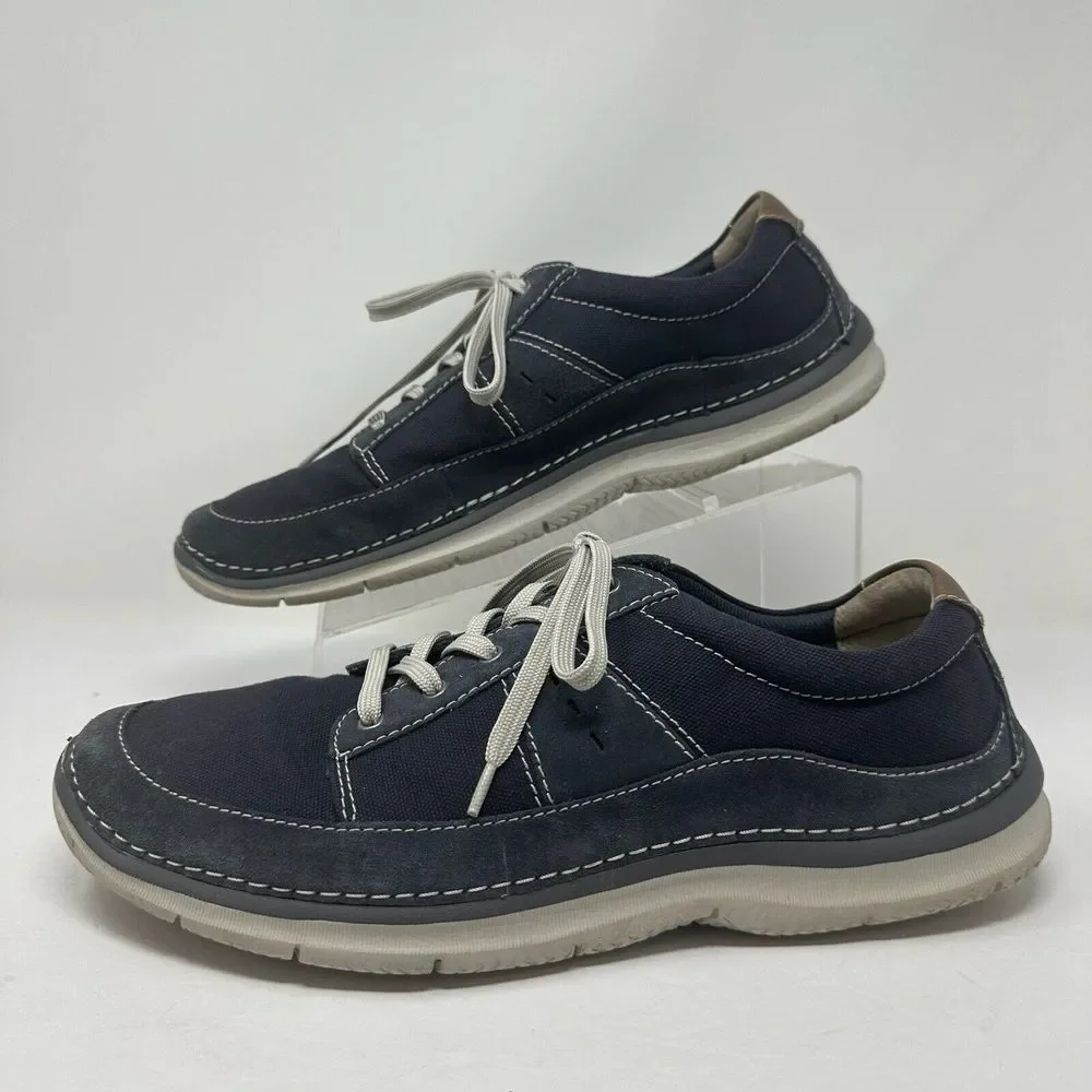 Clarks Shoes Mens 11 Navy Blue Canvas Lace Up Sneakers Soft Cushion Ortholite‎